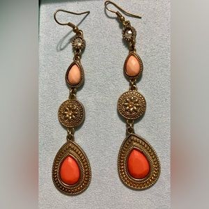 Long Earrings with peach toned stones